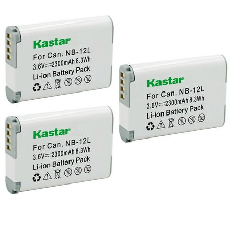 Kastar 3-Pack NB12L Battery 3.6V 2300mAh Replacement for Canon NB-12L NB-12LH Battery Canon CB-2LG CB-2LGE Charger Canon PowerShot G1 X Mark II PowerShot N100 VIXIA mini X (LEGRIA mini X) Camera