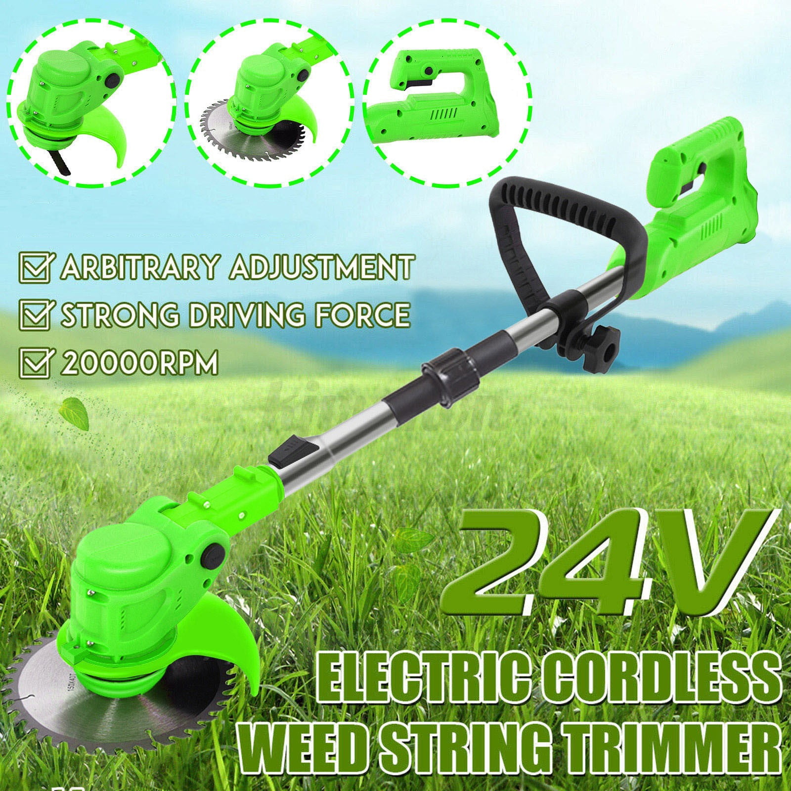 FengErXian Unusual Household Gadgets Foldable String Grass Trimm Er Weed Eater with Wheel, without 24V Lithium- Batteries