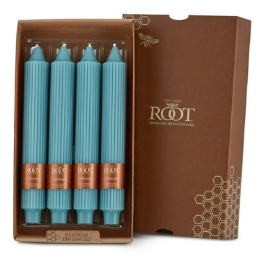 ROOT Unscented Grecian Collenettes Taper Candles, 9-Inch Tall, Box of 4, Sky