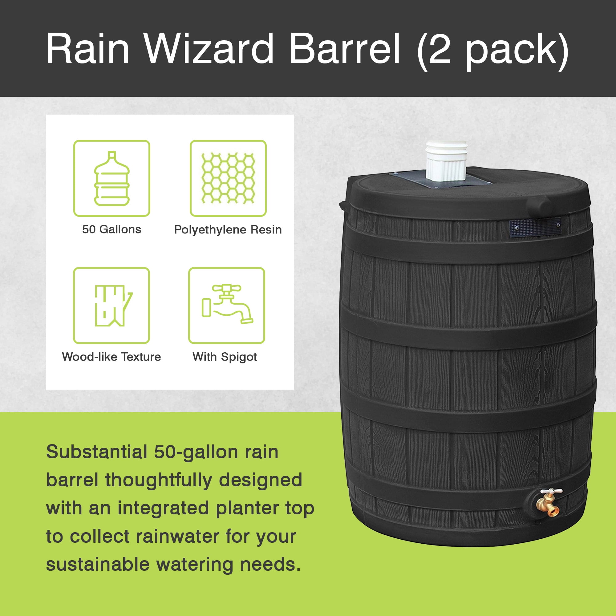 Good Ideas Rain Wizard 50 Gallon Plastic Rain Barrel Water Collector (2 Pack)