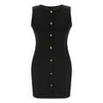 thumbnail image 6 of Young Adult Dresses Fashion Women Solid Color Sleeveless Round Neck Button Work Short Dress S-2XL Gift for Her, 6 of 8