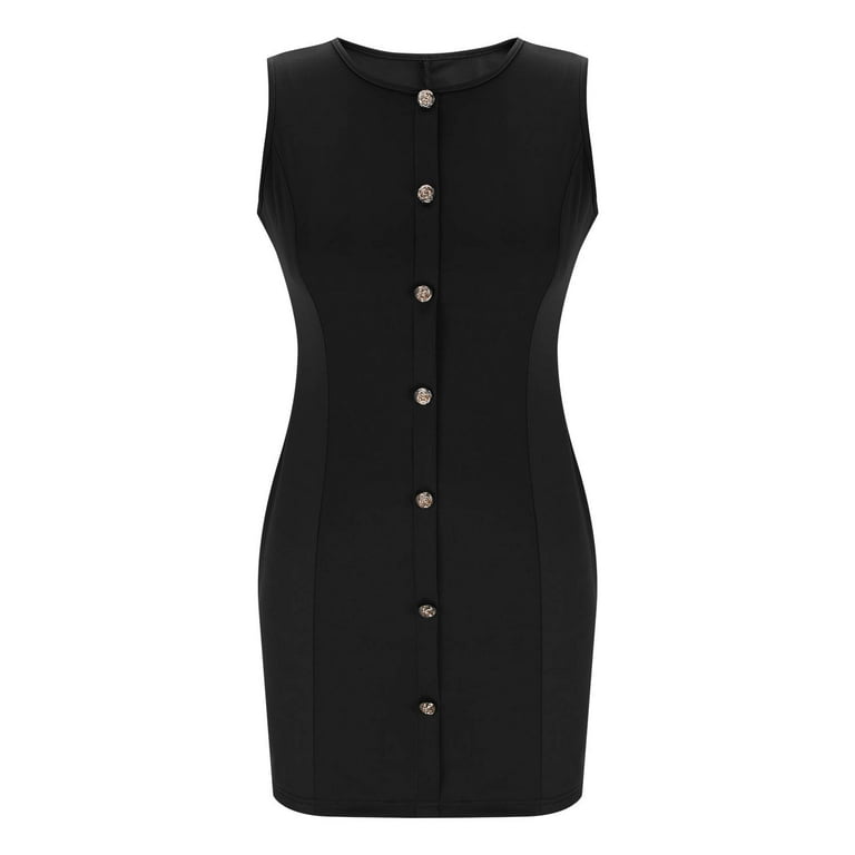 Ryrjj Women's Formal Dresses Summer Business Sleeveless Button Down Short Dress Elegant Work Office Bodycon Dress(Black,XL), Multicolor
