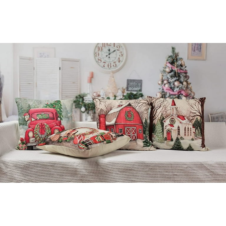 Hlonon Christmas Decorations Christmas Pillow Covers 18 x 18 Inches Set of  4 - Xmas Series Cushion Pillow Cover Custom Zippered Square Pillowcase