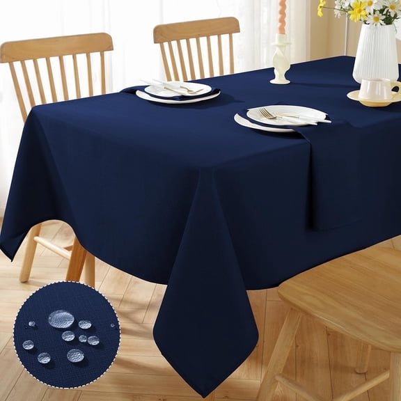 Faux Linen Tablecloth Rectangle Spill Proof Wrinkle Free Woven Textured Table Cloths, Soft Polyester Table Cover for Dining, Party, Holiday, Indoor, Outdoor (52 x 70 Inch Rectangular, Navy Blue)