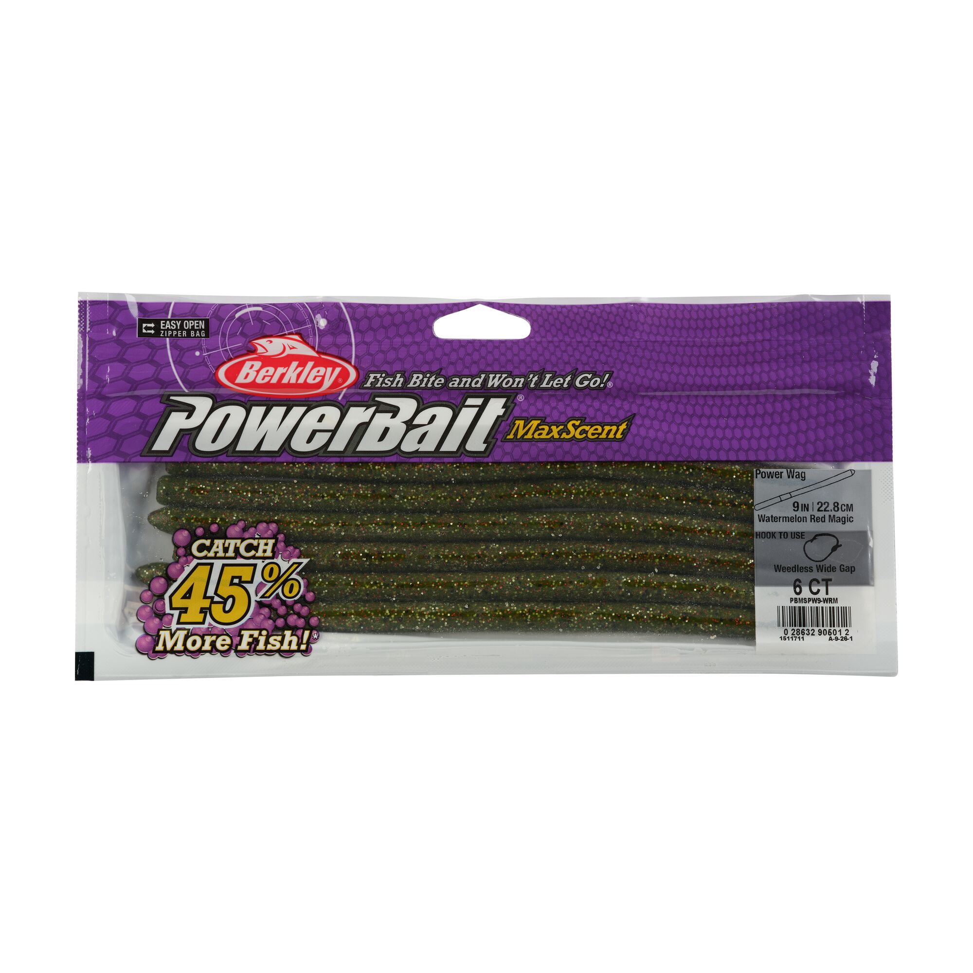 Berkley PowerBait MaxScent Fishing Lure, 9 in, Watermelon Red Magic (6-count)