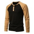 thumbnail image 2 of Dagegui Today Sales! Mens Raglan Long Sleeve Shirts Cotton Crew Neck Button Henley Shirt Trendy Patchwork Pullover Tops Slim Fit Outdoor Athletic T-Shirts Coffee,M, 2 of 5