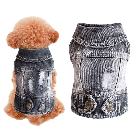 Dog Jeans Jacket Pet Denim Vest, Dog Clothes for Small Medium Dogs & Puppies | Washed Jean Outfit, Daily Wear Apparel, for Poodle, French Bulldog, Chihuahua, Black,XS
