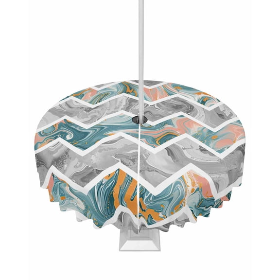 Fsddascl Grey Teal Pink Marble Outdoor Tablecloth - 60 Inch Round Dining Table Cover, Modern Abstract Art Aesthetics Waterproof Outdoor Table Cloth with Umbrella Hole & Zipper for Picnic/Patio/Party