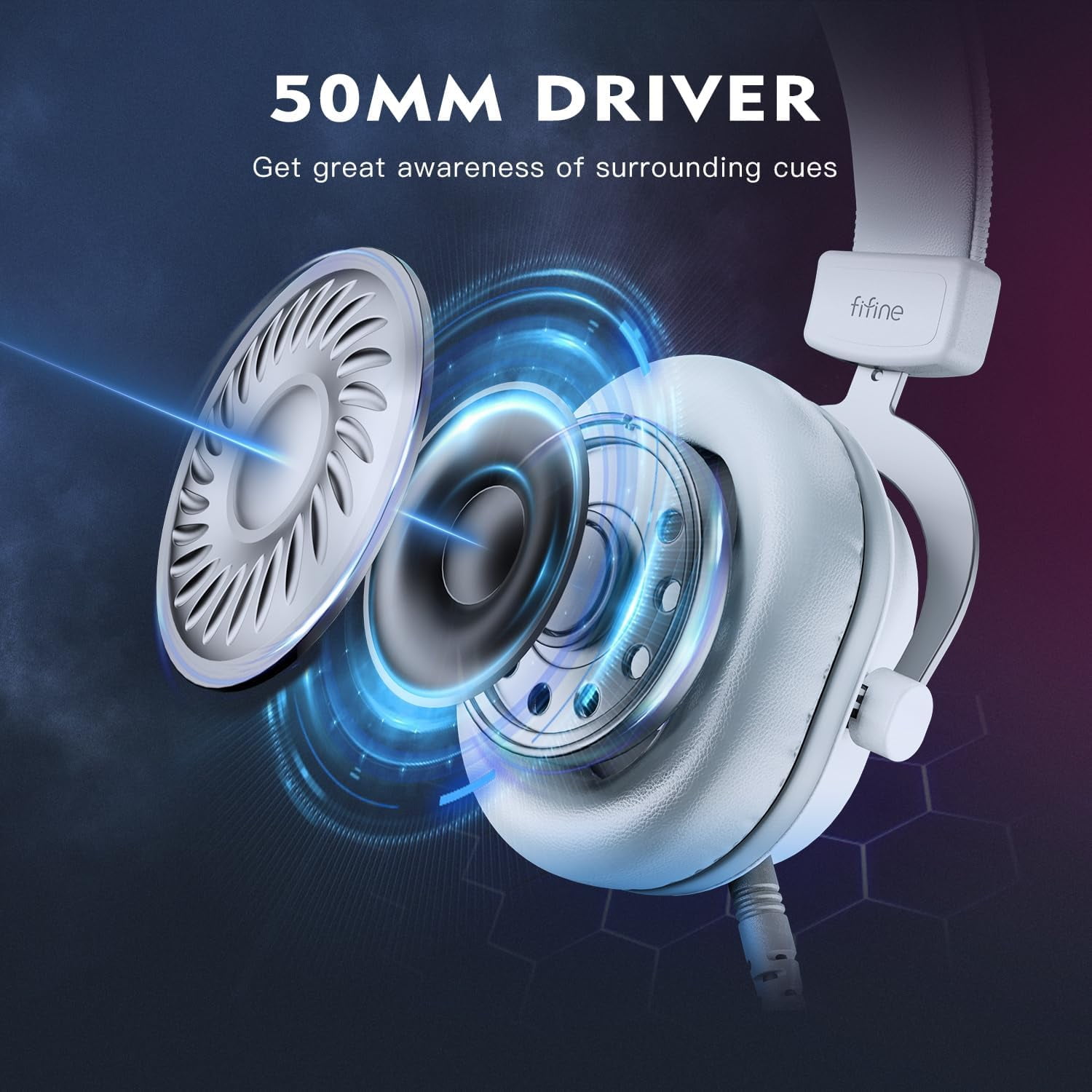 FIFINE H6 Wired Gaming Headset with Microphone for Computer PC, PS5/PS4, 330g Lightweight, USB Control Box with 7.1 Sound, EQ Mode for FPS Gamer, White