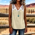 thumbnail image 4 of Slim Cami Women Lace V Neck Sleeveless Tank Tops Casual Loose Soft Lace Patchwork Tunic Blouses for Summer Travel Khaki L, 4 of 6