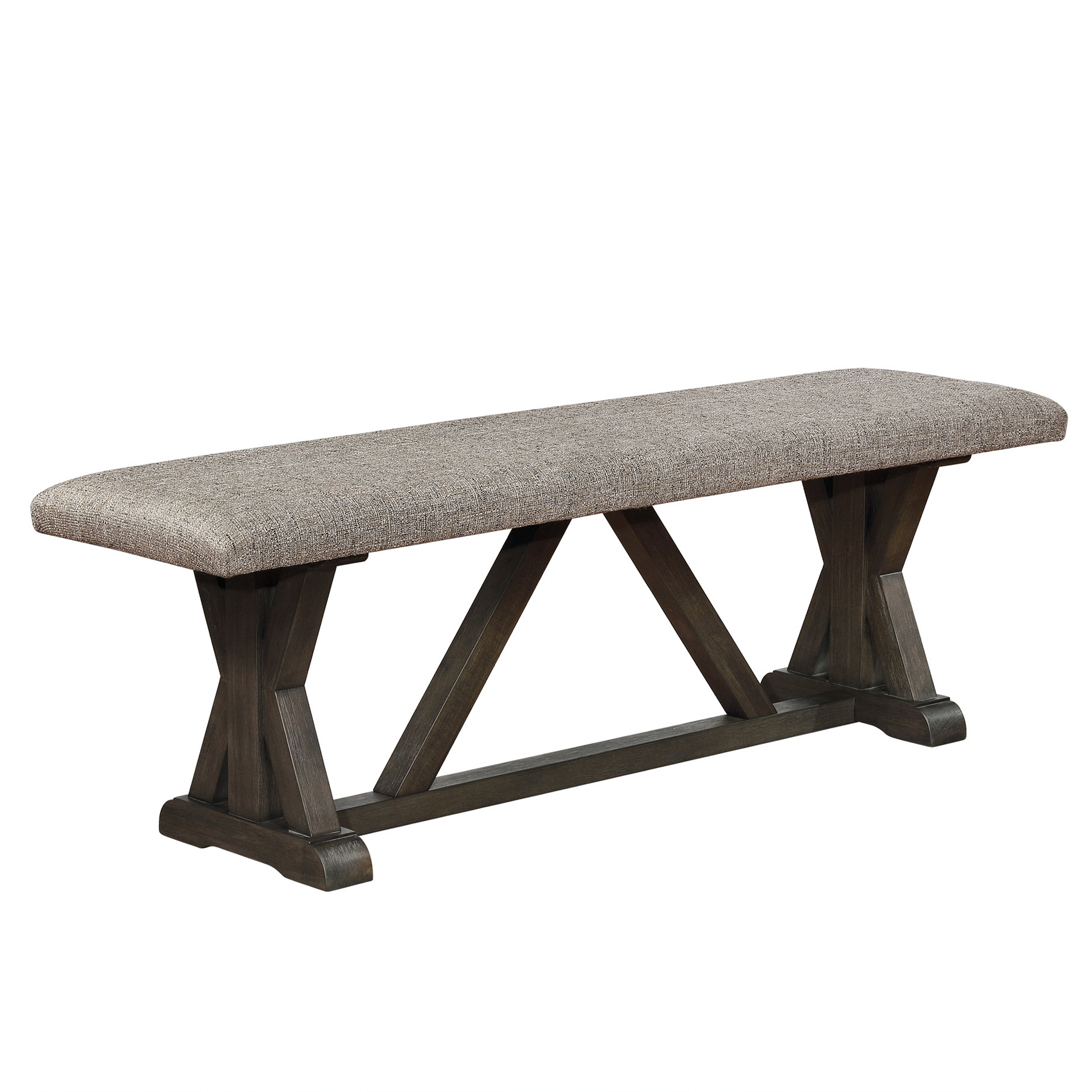 Fabric Upholstered Padded Bench with X Shaped Pedestal Trestle Base
