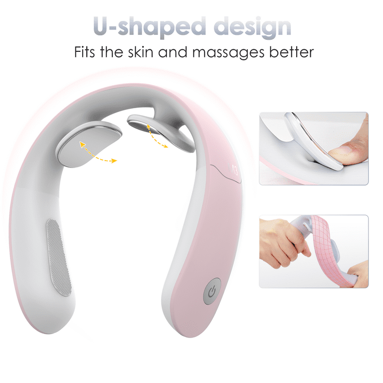Karqlife Intelligent Neck Massager with Heat,Portable Pulse Neck Massager 6  Modes 18 Levels Wireless Massager for Neck Pain Relief & Relax at Home  Office Outdoor Travel Car, Gift for Women Men(Pink) 