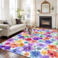 thumbnail image 2 of Large Area Rugs for Living Room Bedroom, Colorful Flowers 6'x9' Rug Washable Carpet Runner Indoor Outdoor, Spring Botanical Watercolor Floral Non Slip Floor Mats Rug for Kitchen, Playroom, 2 of 8