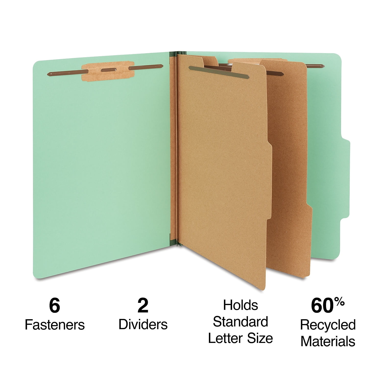 Staples Pressboard Classification Folders 2/5 Top Tab Ltr 2 Div Green 20/BX 614454