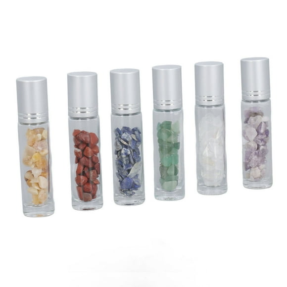 Refillable Roll On Bottles, Glass Roller Bottle Set 6PCS Stone Chips Design for Essential Oil Perfume