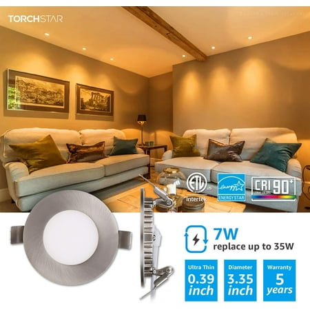 

TEJXTQQE 12 Pack 3 Inch Dimmable Ultra-Thin LED Recessed Light with J-Box for Dining Room Kitchen 7W (35W Eqv.) Slim Panel Downlight Satin Nickel Soft White