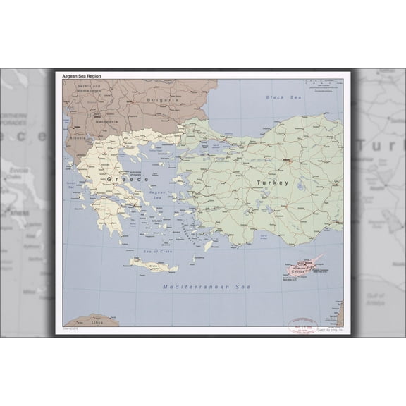 24"x36" Gallery Poster, CIA Map of Aegean Sea region greece & Turkey 2006
