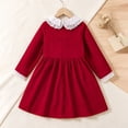 thumbnail image 5 of hotojiny Girl Long Sleeve Dress Lace Trim Collared Fall Clothes Knee Length Flowy A-Line Corduroy Dresses Children Clothes(Wine,2-3 Years), 5 of 9