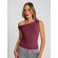 thumbnail image 5 of Womens Summer Off the Shoulder Tops Going Out T Shirts Crop Tank Top Fashion Clothes Spring Outfits 2025 Wine Red XL, 5 of 7