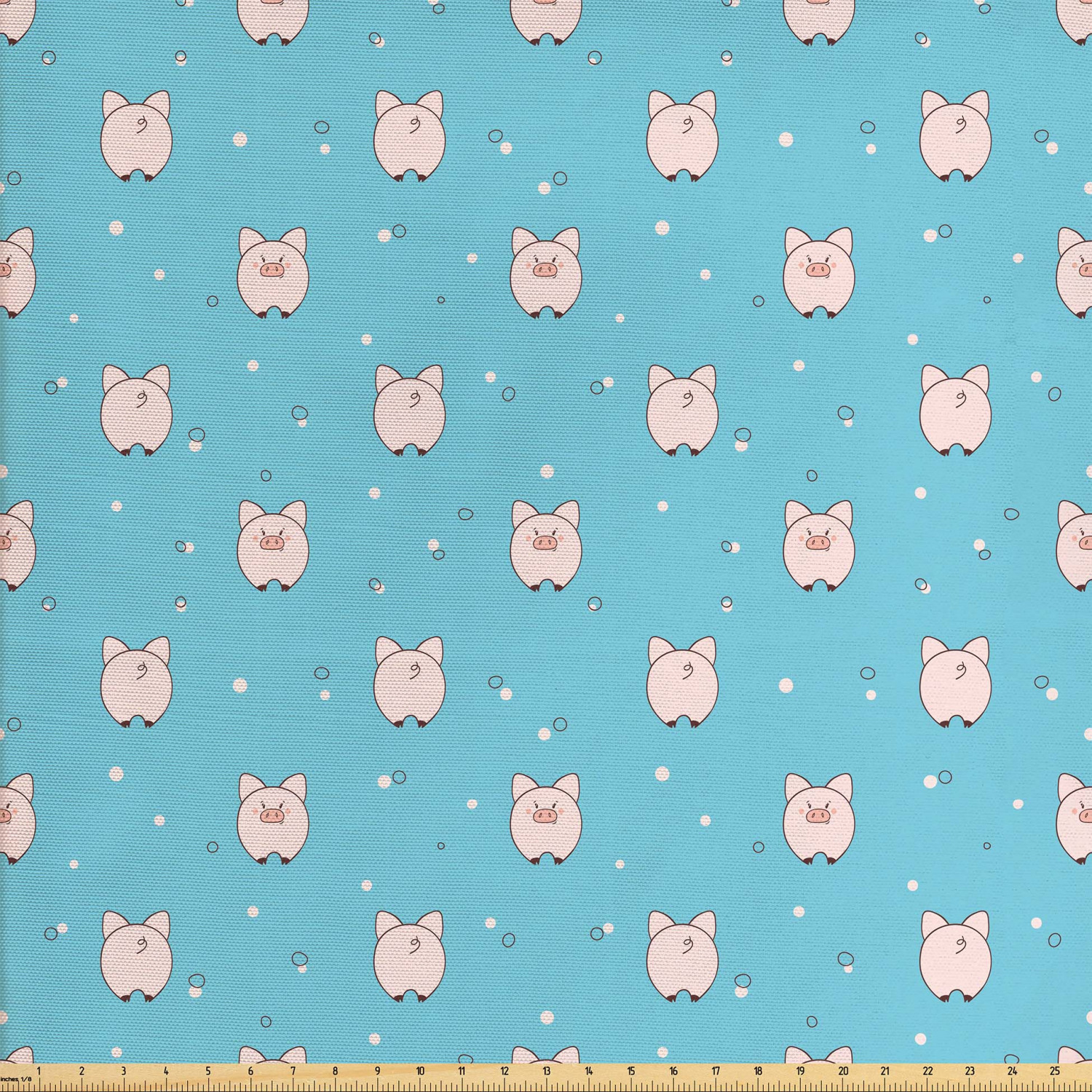 Pig Fabric by The Yard, Funny Farmland Animal Nursery Cartoon in Pastel