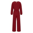 thumbnail image 6 of BangWanChi 2 Piece Sets for Women Women's Fall/Winter Solid Color Long Sleeved Crewneck Jumpsuit With Belt Jumpsuit Pans, 6 of 6