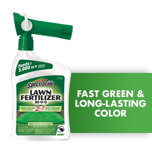 Spectracide Lawn Fertilizer 30-0-0, 2-in-1 Formula Boosts Overall Lawn Strength, 32 Ounces