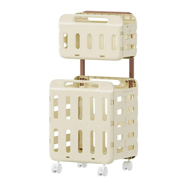jifeng Laundry Basket with Wheel Foldable Laundry Cart for Commercial Washroom Dorm Double layer