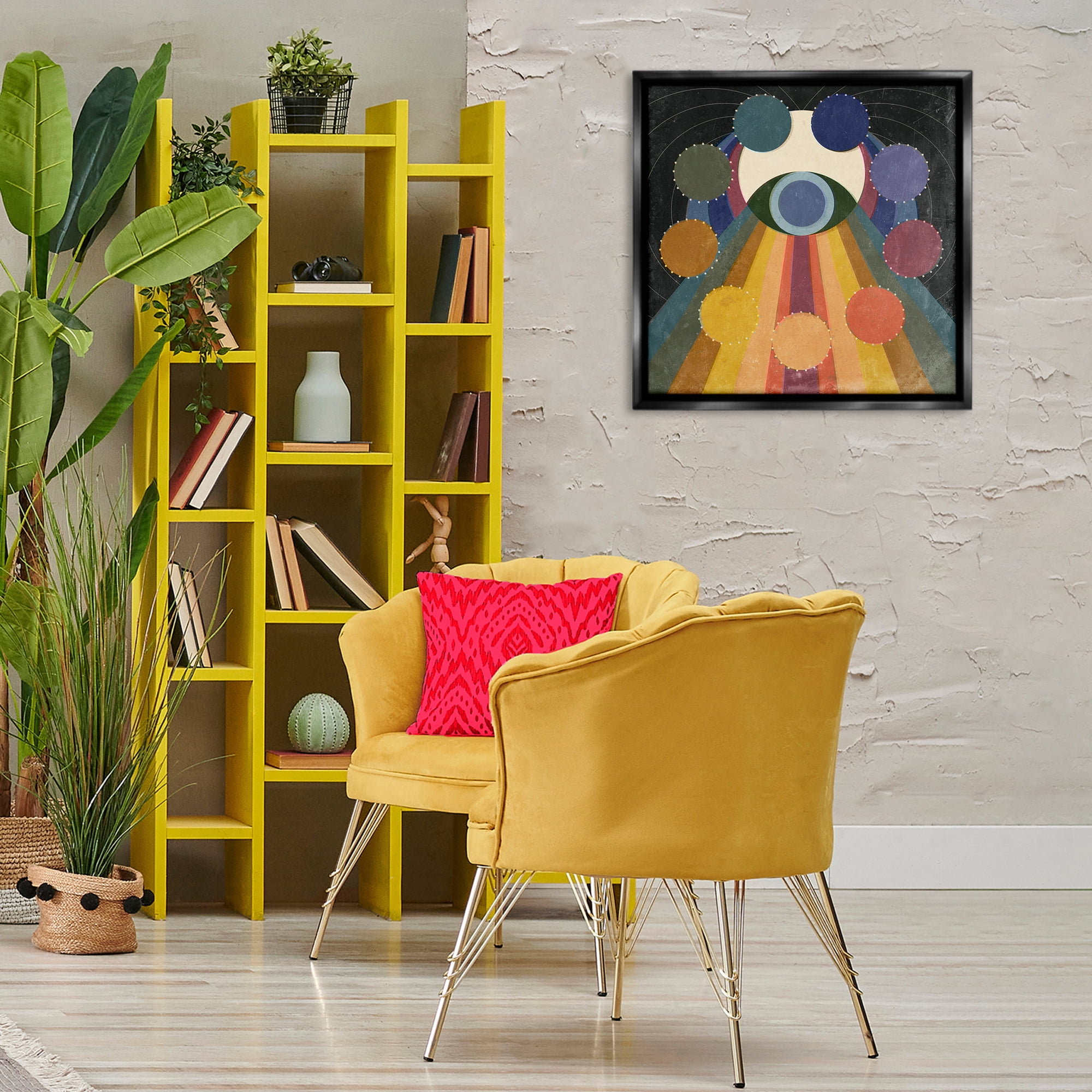 Stupell Industries Eye with Circles Pattern Abstract Painting Black Floater Framed Canvas Art Print Wall Art, 25 x 25