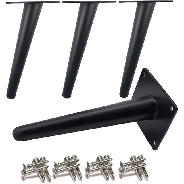 4 Patas de Mesa Oblicuas Patas de Gabinete de Metal de 10 cm de Altura, Patas de Muebles de Cono, Acero Inoxidable 201, Negro, Base silenciosa Antideslizante para sofás, Mesas y