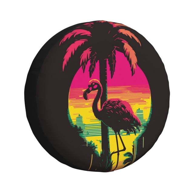Balery Flamingo And Palm Trees At Sunset Cubiertas para Neumáticos - Protector Resistente para Neumáticos de Camioneta, SUV, Remolque, Camper y RV-15 inch