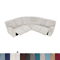 TOPCHANCES Velvet Recliner Sofa Covers, 5 Seat Corner Sofa Covers Stretch Furniture Protector Including 2 Arm Pieces, 4 Seat and Backrest Pieces and 1 Corner Piece, Ivory