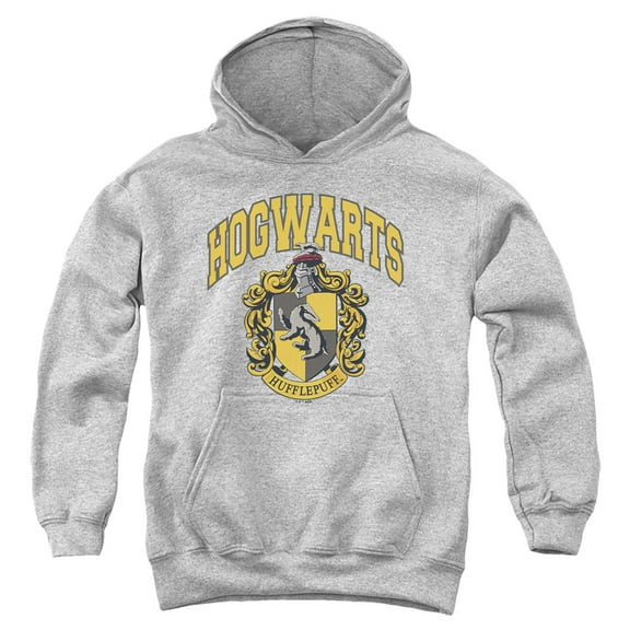 Harry Potter Hogwarts Hufflepuff Youth Kids Boy/Girls Pull-Over Hoodie, Athletic Heather, Large