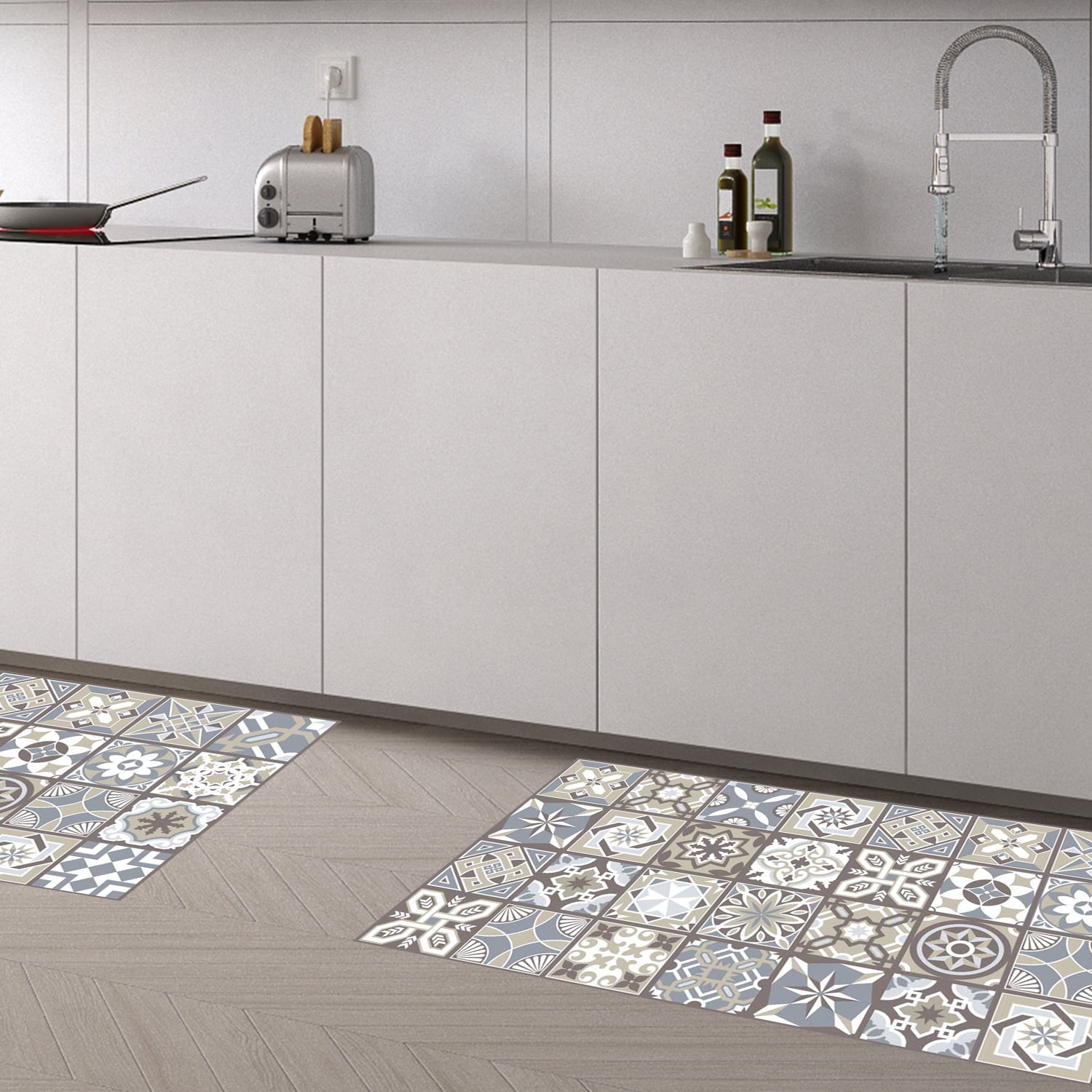 Limestone Spanish Tiles Vinyl Rug Mat non-slip vinyl mat easy-clean 120cm x 60cm