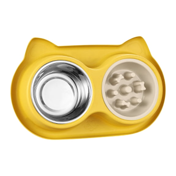 Dog Slow Feeder Dog Water and Food Bowls Stainless Steel Bowls Non Slip Anti Skid Pet Puppys and Kitties Dishes for Small Medium(9.2"*15",Yellow)