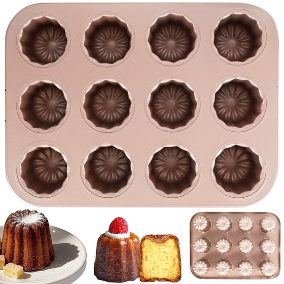 Canele Mold Cake Pan, 6/9/12 Cavity Non-Stick Cannele Muffin Bakeware Cupcake Pan for Oven Baking Dishwasher Safe