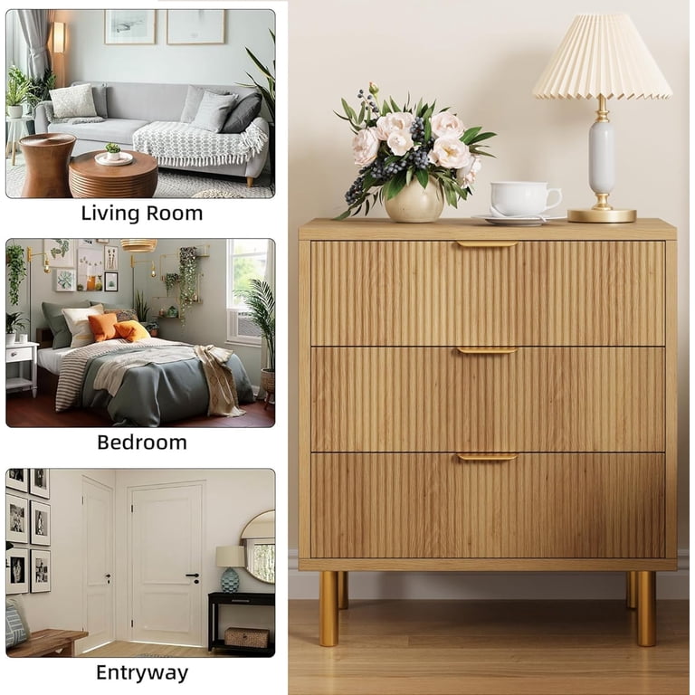 small space modern dresser Modern Fluted 5 Drawer Dresser for Bedroom, Vertical Storage Tower with Gold Handles, Narrow Chest of Drawers for Small Space