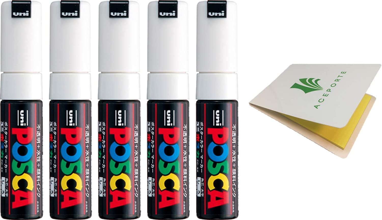 Uni POSCA Paint Marker Pen, 5 White Pen Set (PC8K.1) Bold Point