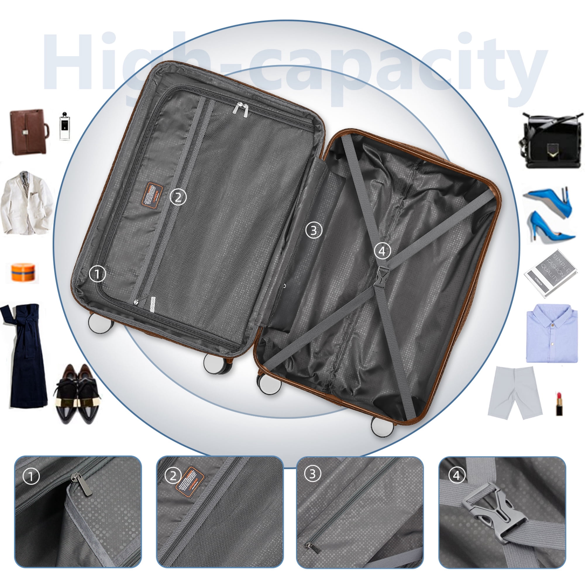 CHENYUEFURN 29.5 Unisex 6-Piece Hardside Luggage Sets with Duffel Bags, Black