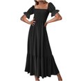 thumbnail image 1 of Birdeem Mode Décontractée Été Col Carré Uni Manches Courtes Femme Robe Femme Longues Robes, 1 of 12