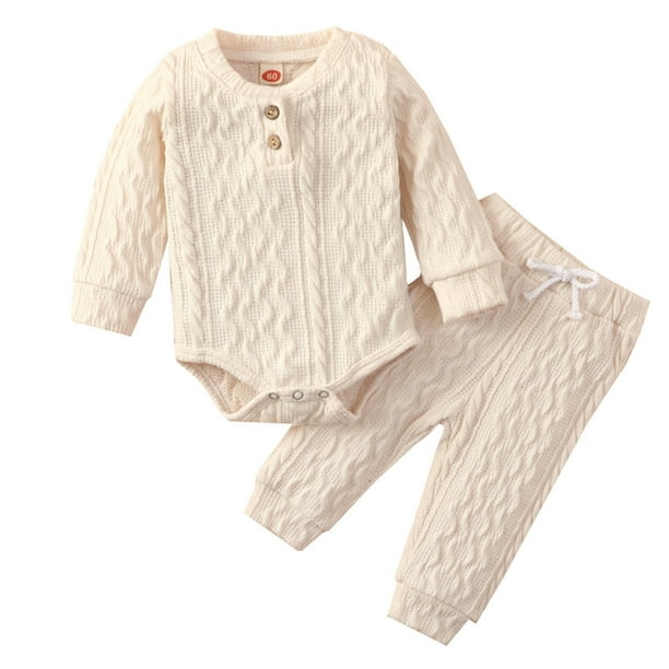 Gibobby Conjunto niño Recién Nacido bebé niñas niños Otoño Invierno manga larga sólido grueso cálido Tops pantalones 2 uds trajes conjunto de ropa(Beige,0-3 Months)