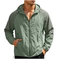 thumbnail image 3 of BiZtdJrK Zip Up Sun Protection Hooded Jacket for Men Outdoor Lightweight UPF 50+ Windbreaker Fashion Color Block Long Sleeve Hiking Tops Army Green S, 3 of 10