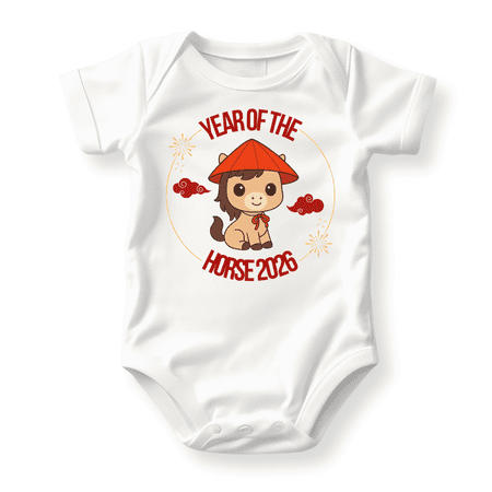 Year Of The Horse Zodiac Baby Bodysuit, Newborn Outfit, Baby Clothes, Gift for Children 6-9m White