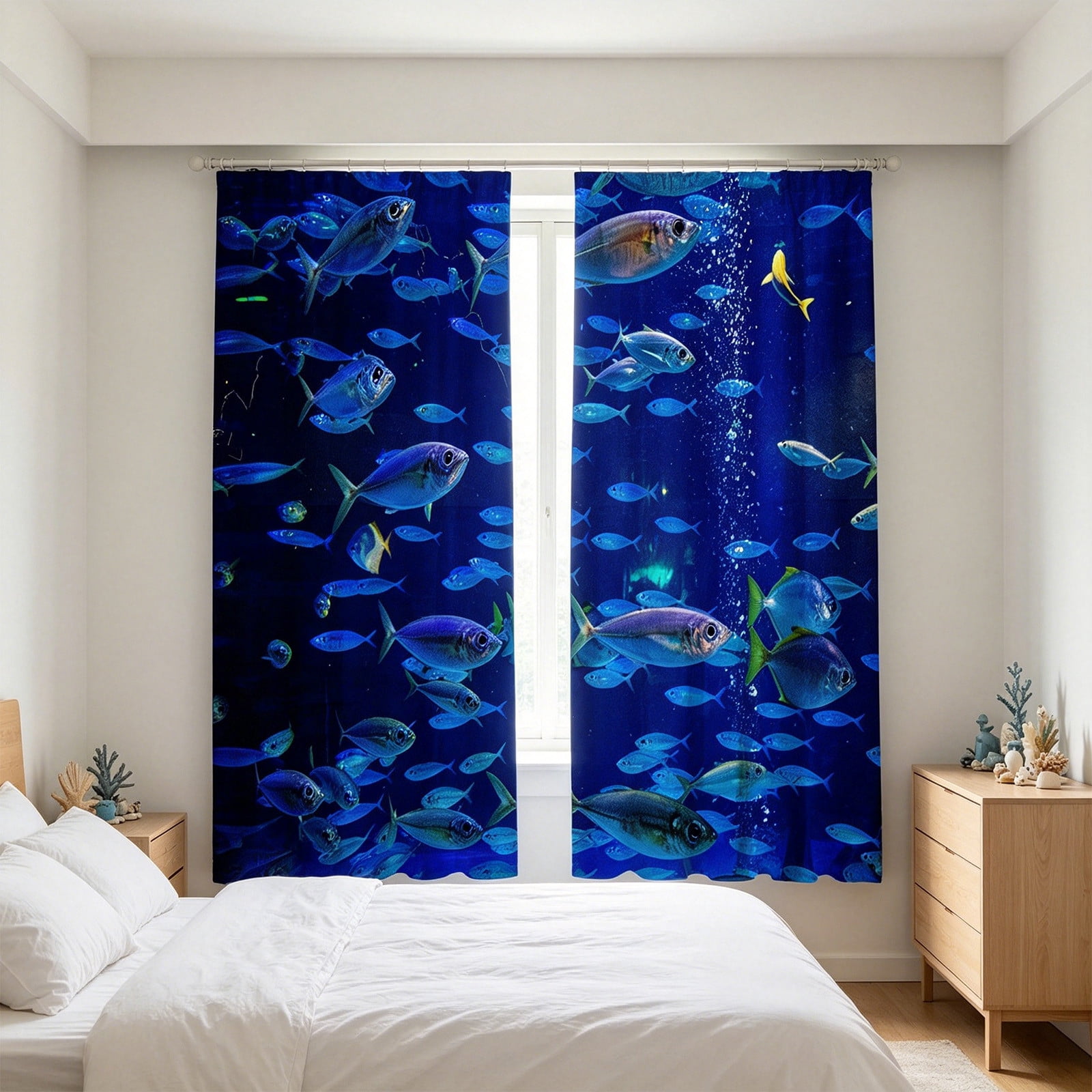 Fashion Printed Light Blocking Curtain with Pleated Design, Suction Cup Window Cover for Room Darkening and Privacy, Portable Window Shade for Home Office and Bedroom Decor