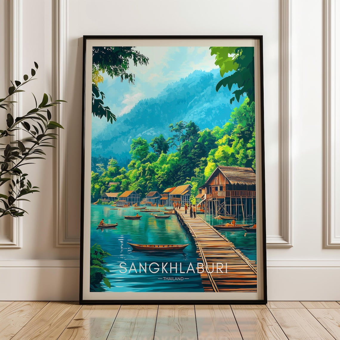 Sangkhlaburi Travel Thailand Illustration South East Asia Home Kanchanaburi Poster , Poster Print Only