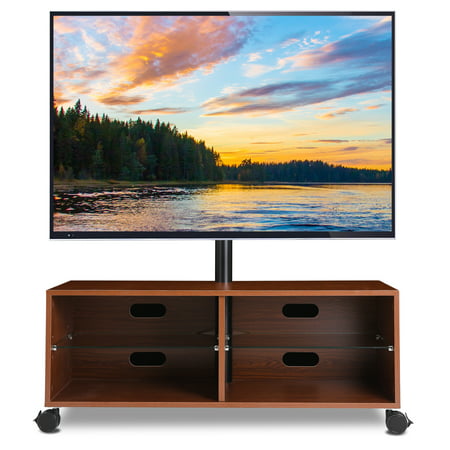 Rfiver Rolling Wood Entertainment TV Stands with Swivel Mount Melamine Board for Most TVs for 32 to 65