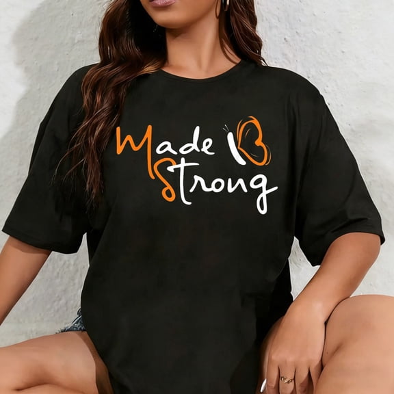 100% Cotton Unisex Multiple Sclerosis Awareness Orange Ribbon Butterfly Shirt T-Shirt