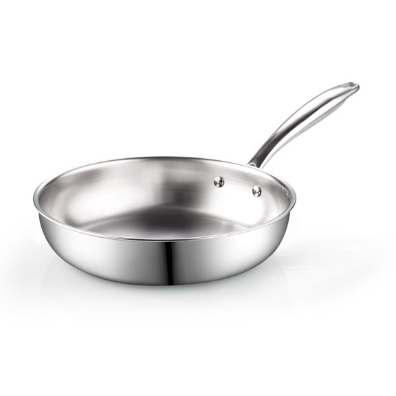 Cook N Home Classic Tri-Ply Clad 10 Inch Stainless Steel Skillet, Saute Frying Pan, Induction, Compatible with All Cooktops, Dishwasher & Oven Safe