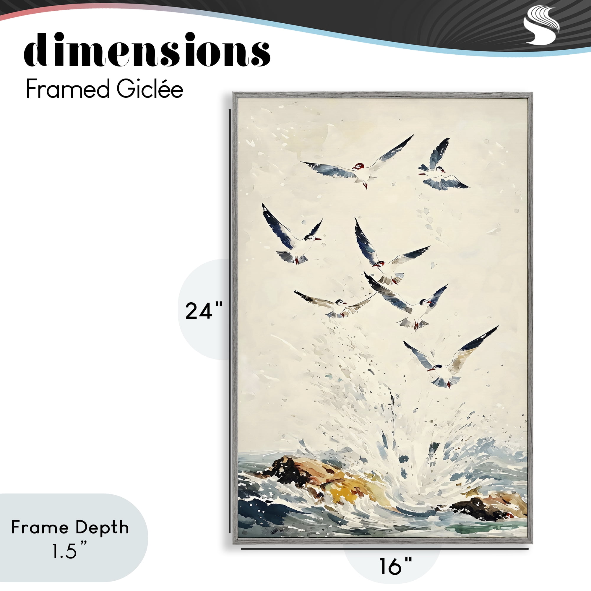 Stupell Industries Waves of Seagulls over Rocks Gray Framed Giclee Art, design by Creative Studio