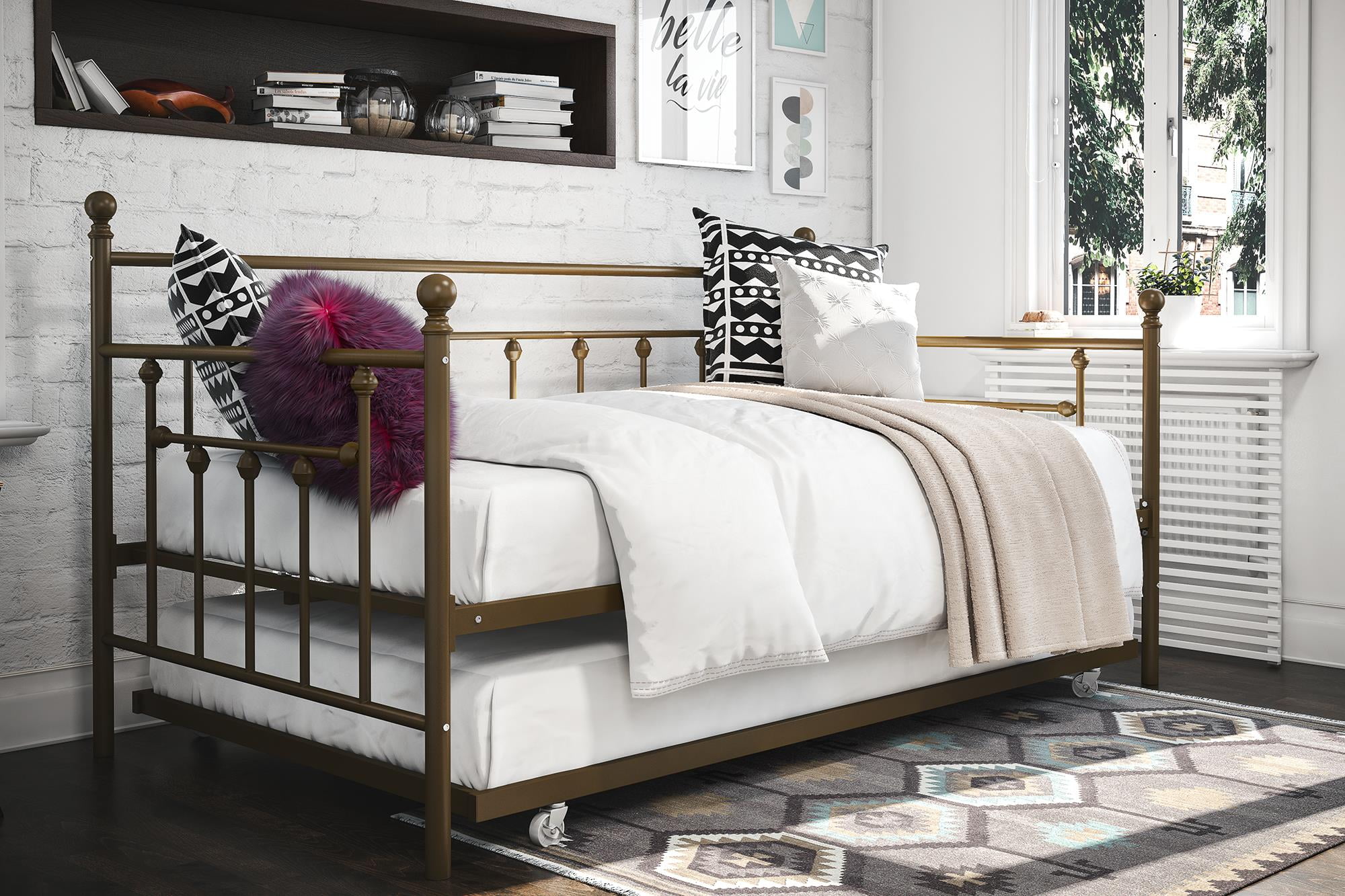 DHP Manila Metal Daybed and Trundle, Twin/Twin Size, Gold