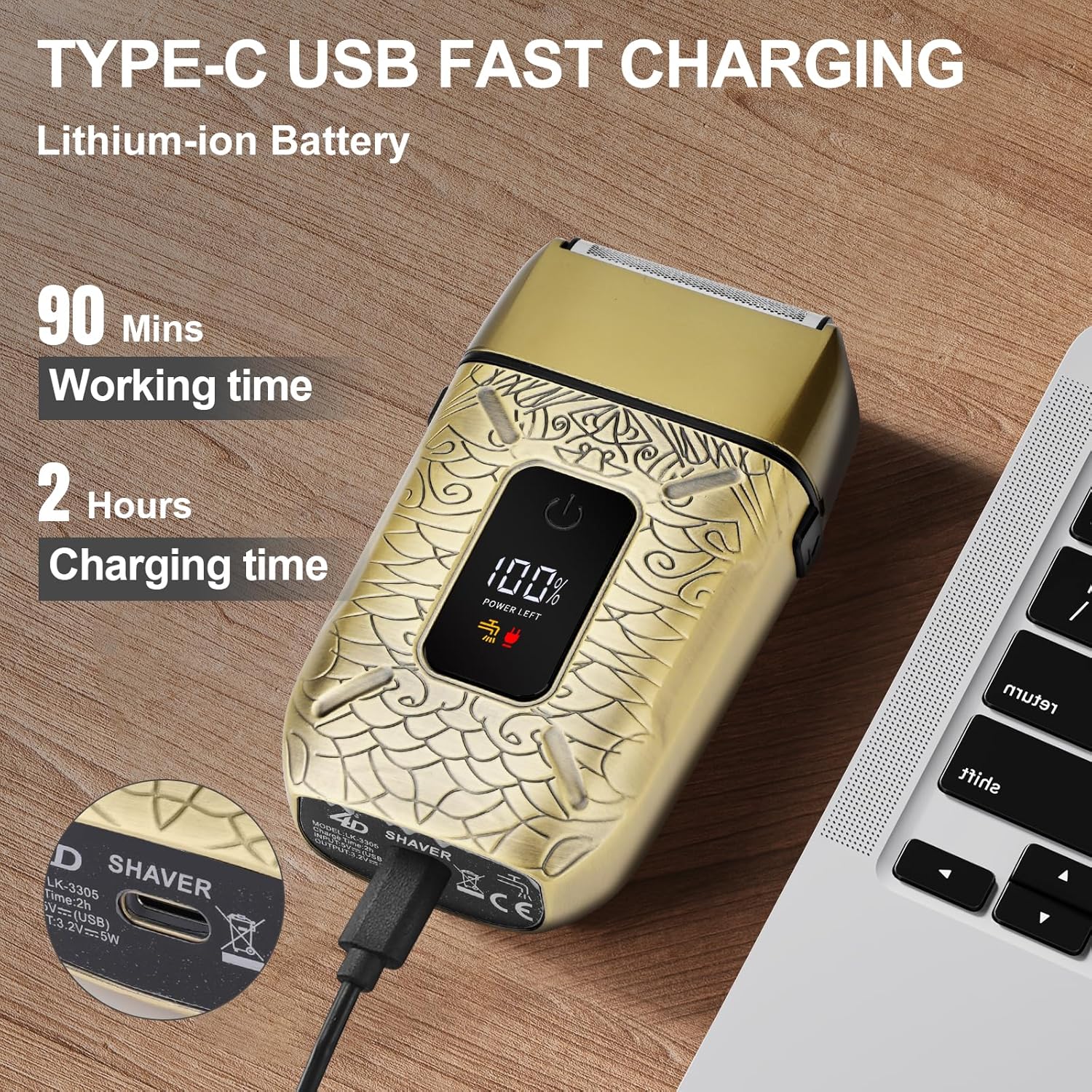 Obacre Portable Mini Electric Shaver for Men, Gold photo 3